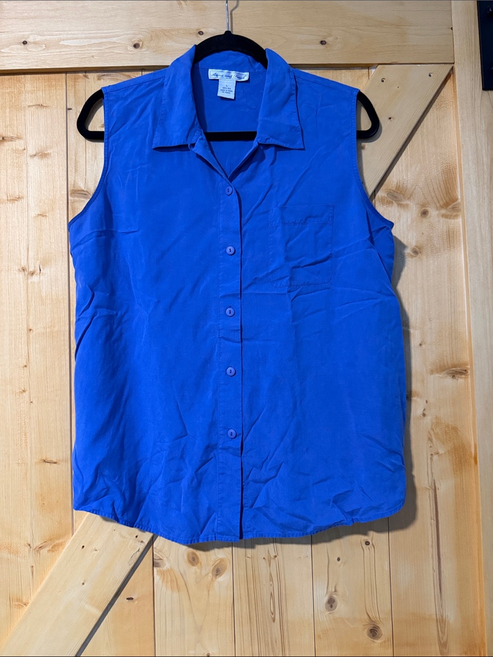 VTG Anna and Frank 100% Silk Sleeveless Button Down Blouse Purple Size Large